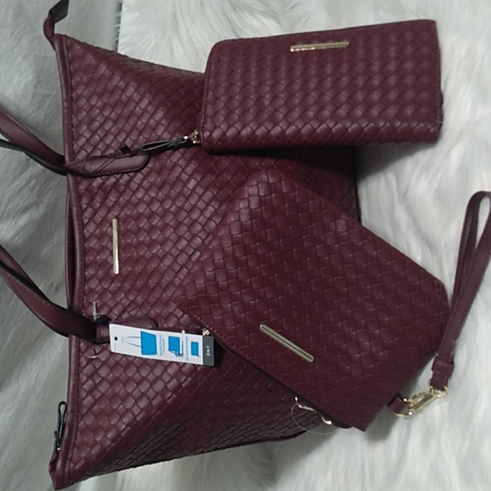 NWT Faux Woven Leather Tote Wristlet-Pouch Crossbody Zip Wal… - Picture 2 of 15